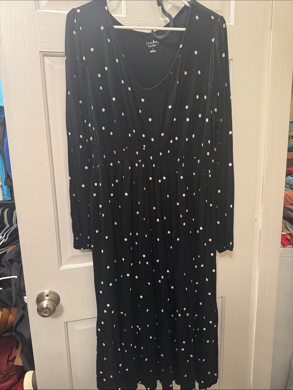 Caslon Black Polka Dot Long Sleeve Midi Dress- maternity